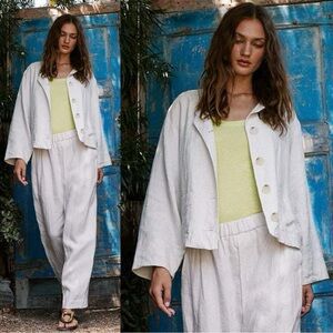 Velvet Brielle Natural Linen Jacket Oversized XS LagenLook Quiet Luxury Coastal